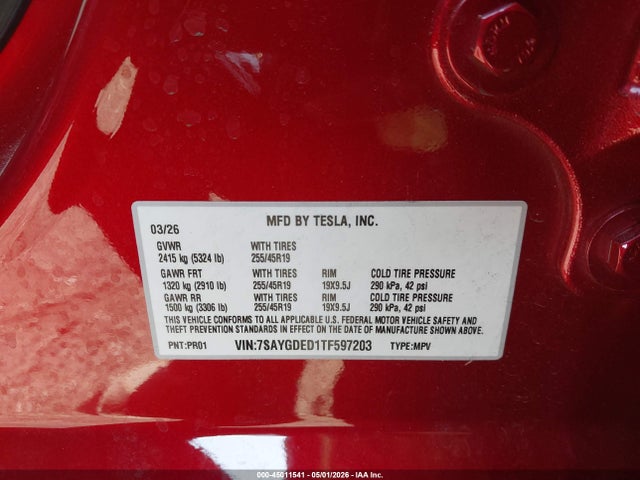 Продажа на аукционе авто 2026 Tesla Model Y Premium Rear-wheel Drive/rear-wheel Drive, vin: 7SAYGDED1TF597203, номер лота: 45011541