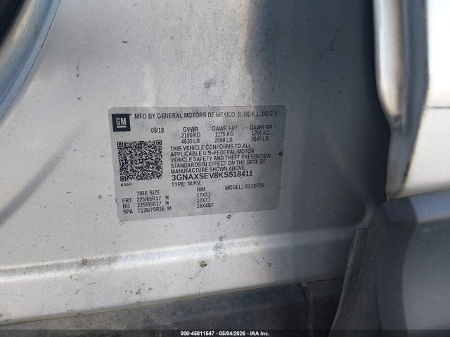 Aukcja sprzedaży 2019 Chevrolet Equinox Ls, vin: 3GNAXSEV8KS518411, numer aukcji: 45011547