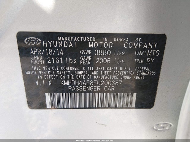 Продажа на аукционе авто 2014 Hyundai Elantra Limited, vin: KMHDH4AE8EU200387, номер лота: 45011550