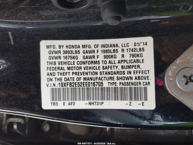 Honda Civic Lx 2014 19XFB2E52EE016705 Image 9
