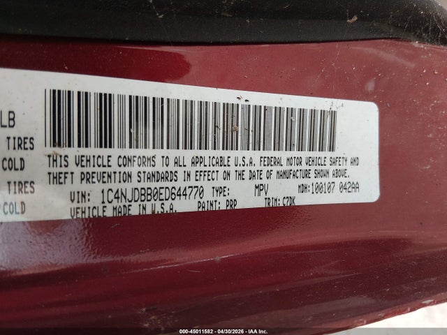 45011582 :رقم المزاد ، 1C4NJDBB0ED644770 vin ، 2014 Jeep Compass Sport مزاد بيع