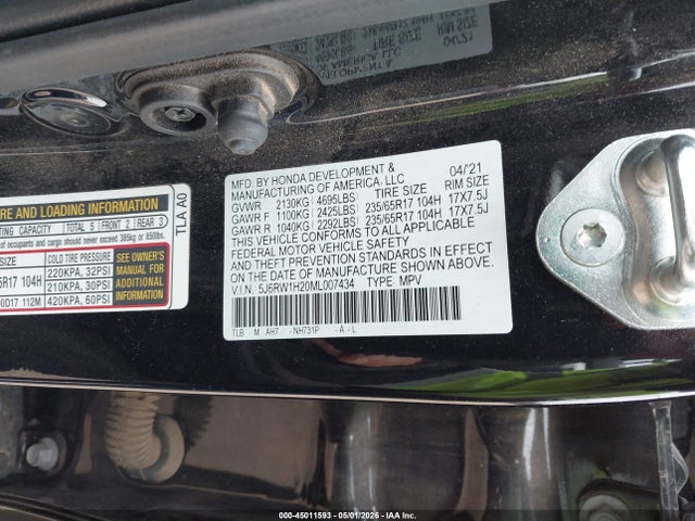 Продажа на аукционе авто 2021 Honda Cr-v 2wd Lx, vin: 5J6RW1H20ML007434, номер лота: 45011593