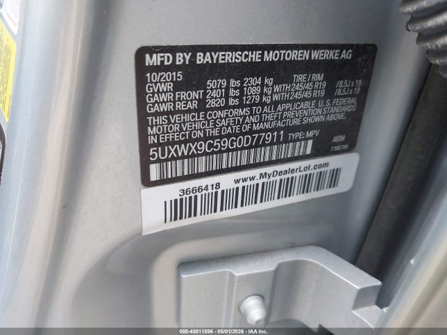 45011596 :رقم المزاد ، 5UXWX9C59G0D77911 vin ، 2016 Bmw X3 Xdrive28i مزاد بيع