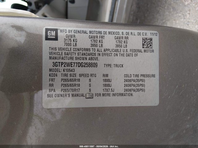 45011597 :رقم المزاد ، 3GTP2WE77DG258809 vin ، 2013 Gmc Sierra 1500 Slt مزاد بيع