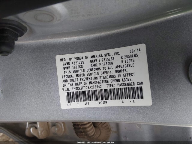 Auction sale of the 2014 Honda Accord Ex, vin: 1HGCR2F77EA298942, lot number: 45011613