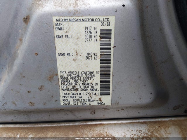 Aukcja sprzedaży 2018 Nissan Altima 2.5 Sv, vin: 1N4AL3APXJC179341, numer aukcji: 45011632