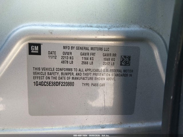 Продажа на аукционе авто 2013 Buick Lacrosse Leather Group, vin: 1G4GC5E38DF220880, номер лота: 45011654
