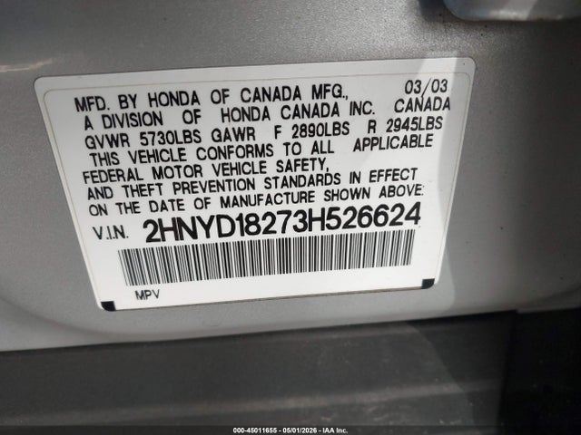 Aukcja sprzedaży 2003 Acura Mdx, vin: 2HNYD18273H526624, numer aukcji: 45011655