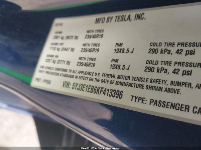 Tesla Model 3 Long Range/performance 2019 5YJ3E1EB6KF413396 Image 9