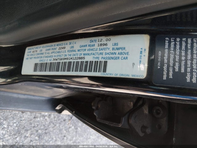 Продаж на аукціоні авто 2001 Volkswagen Jetta Glx, vin: 3VWTG69M91M122885, номер лоту: 45011684