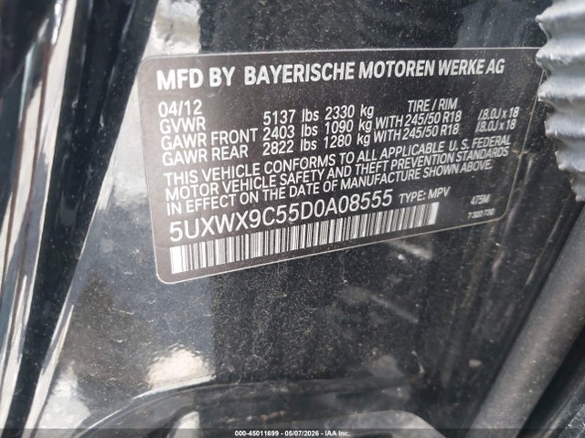 45011699 :رقم المزاد ، 5UXWX9C55D0A08555 vin ، 2013 Bmw X3 Xdrive28i مزاد بيع