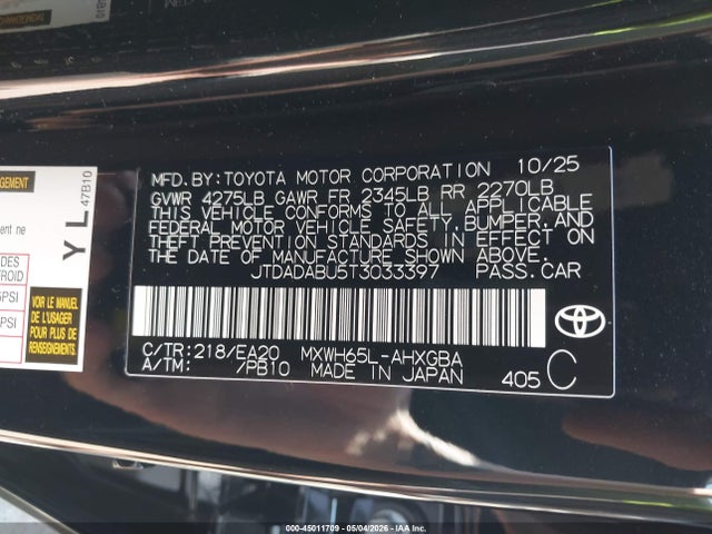 JTDADABU5T3033397 Toyota Prius Xle Awd-e