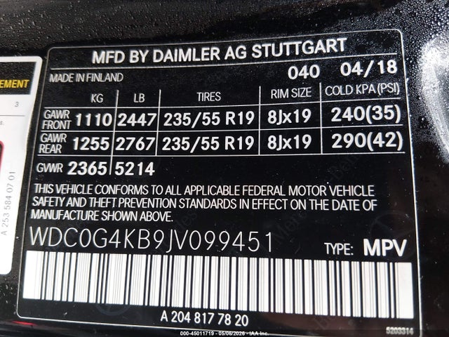 Продаж на аукціоні авто 2018 Mercedes-benz Glc 300 4matic, vin: WDC0G4KB9JV099451, номер лоту: 45011719