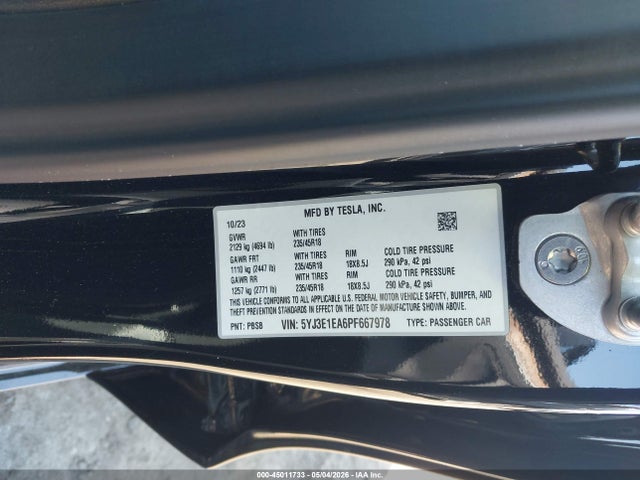 Aukcja sprzedaży 2023 Tesla Model 3 Rear-wheel Drive, vin: 5YJ3E1EA6PF667978, numer aukcji: 45011733