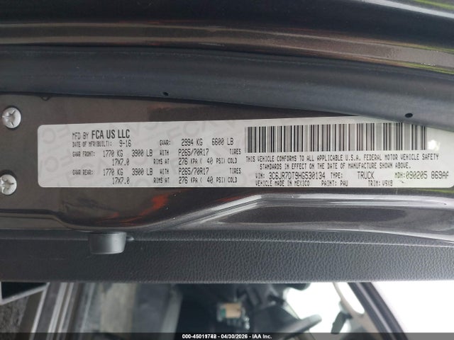 Продажа на аукционе авто 2017 Ram 1500 Tradesman  4x4 8' Box, vin: 3C6JR7DT9HG530134, номер лота: 45011742