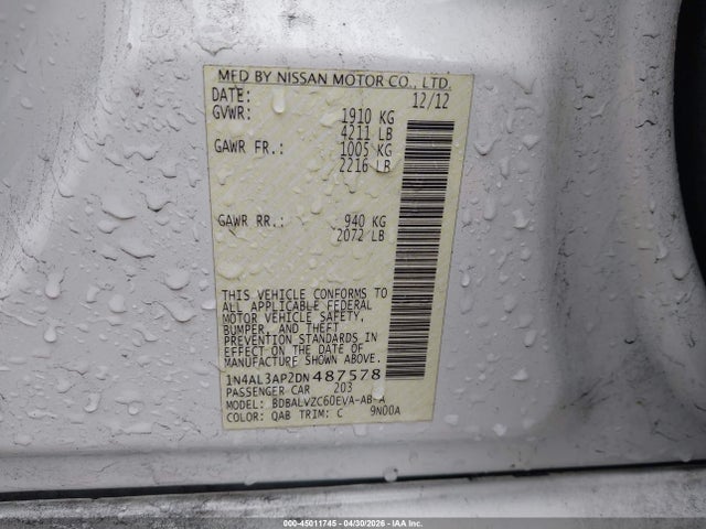 Aukcja sprzedaży 2013 Nissan Altima 2.5 Sl, vin: 1N4AL3AP2DN487578, numer aukcji: 45011745