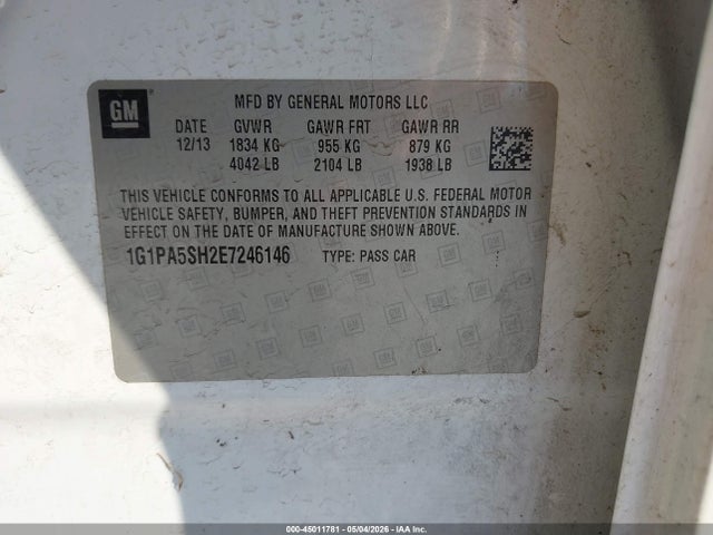 Продаж на аукціоні авто 2014 Chevrolet Cruze Ls Auto, vin: 1G1PA5SH2E7246146, номер лоту: 45011781