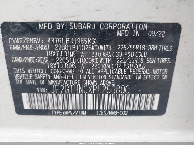 45011784 :رقم المزاد ، JF2GTHNCXPH256800 vin ، 2023 Subaru Crosstrek Limited مزاد بيع