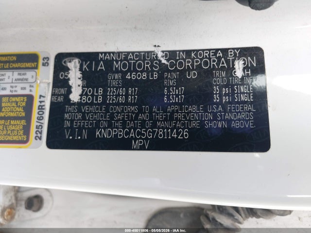Продажа на аукционе авто 2016 Kia Sportage Lx, vin: KNDPBCAC5G7811426, номер лота: 45011806