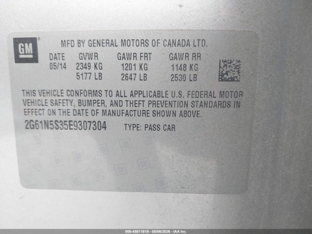 45011819 :رقم المزاد ، 2G61N5S35E9307304 vin ، 2014 Cadillac Xts Luxury مزاد بيع