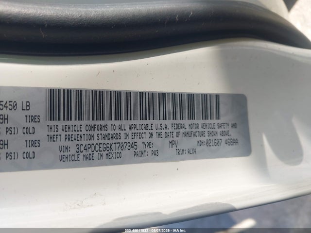 45011832 :رقم المزاد ، 3C4PDCEG6KT707345 vin ، 2019 Dodge Journey Gt مزاد بيع