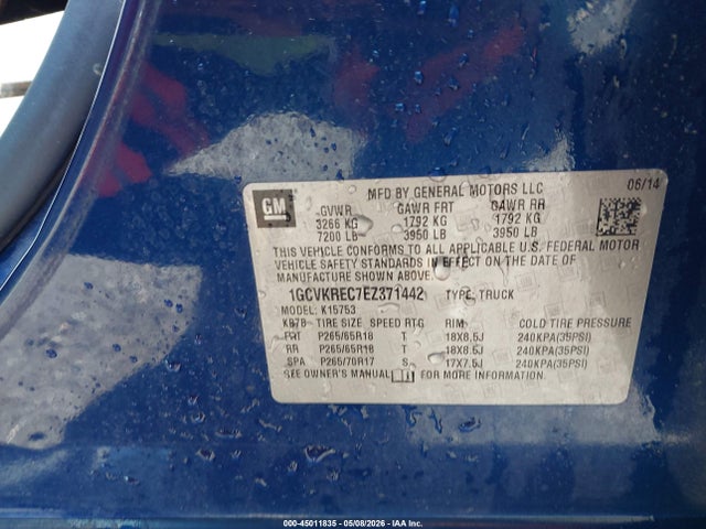 45011835 :رقم المزاد ، 1GCVKREC7EZ371442 vin ، 2014 Chevrolet Silverado 1500 1lt مزاد بيع