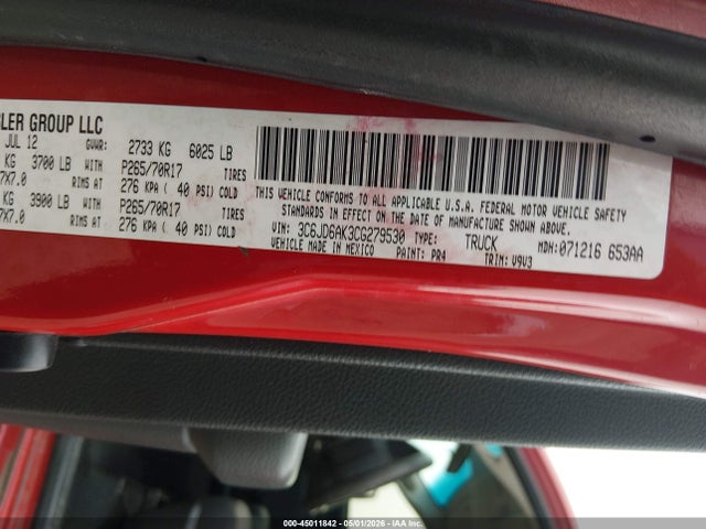 Aukcja sprzedaży 2012 Ram 1500 St, vin: 3C6JD6AK3CG279530, numer aukcji: 45011842