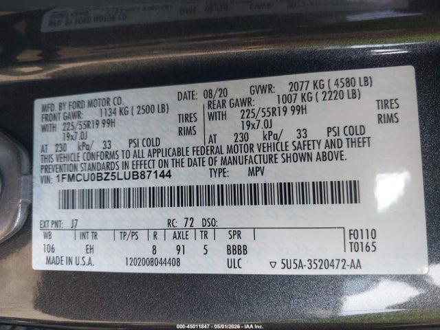 Продажа на аукционе авто 2020 Ford Escape Se Sport Hybrid, vin: 1FMCU0BZ5LUB87144, номер лота: 45011847