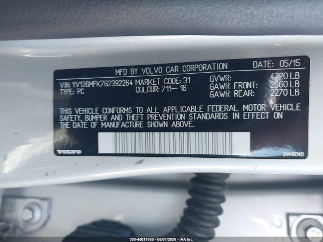 Aukcja sprzedaży 2016 Volvo S60 T5 Drive-e Premier, vin: YV126MFK7G2392264, numer aukcji: 45011865