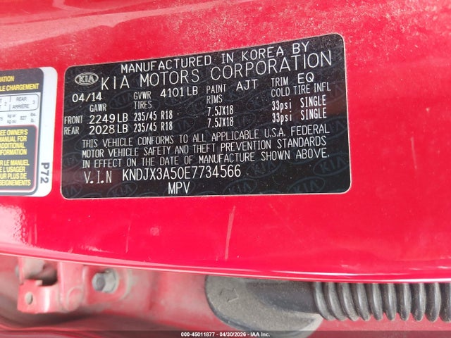 45011877 :رقم المزاد ، KNDJX3A50E7734566 vin ، 2014 Kia Soul ! مزاد بيع