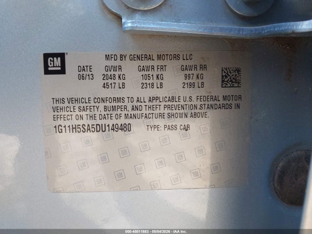 Продаж на аукціоні авто 2013 Chevrolet Malibu 1lz, vin: 1G11H5SA5DU149480, номер лоту: 45011883