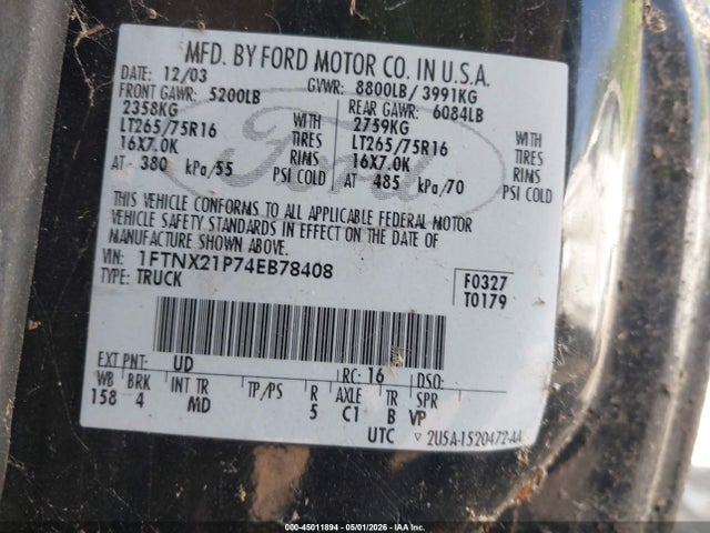Продаж на аукціоні авто 2004 Ford F-250 Lariat/xl/xlt, vin: 1FTNX21P74EB78408, номер лоту: 45011894