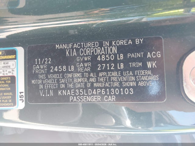 45011911 :رقم المزاد ، KNAE35LD4P6130103 vin ، 2023 Kia Stinger Gt-line مزاد بيع