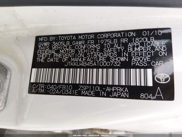 45011953 :رقم المزاد ، JTKKU4B45A1000732 vin ، 2010 Scion Xd مزاد بيع
