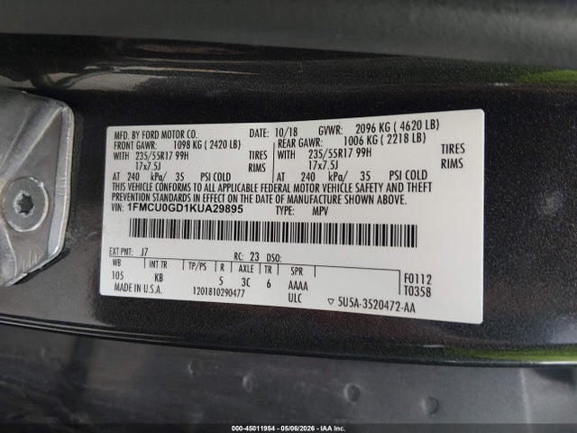 Продаж на аукціоні авто 2019 Ford Escape Se, vin: 1FMCU0GD1KUA29895, номер лоту: 45011954