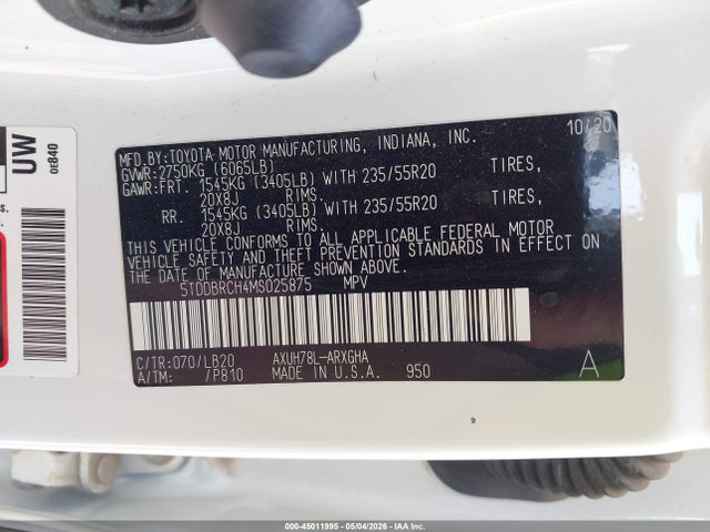 Продаж на аукціоні авто 2021 Toyota Highlander Hybrid Limited, vin: 5TDDBRCH4MS025875, номер лоту: 45011995