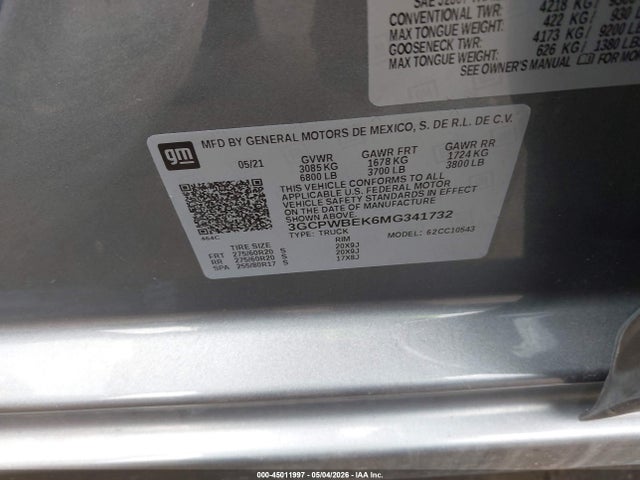 3GCPWBEK6MG341732 Chevrolet Silverado 1500 2wd Short Bed Custom