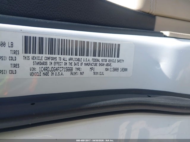 Продаж на аукціоні авто 2015 Dodge Durango Limited, vin: 1C4RDJDG4FC715668, номер лоту: 45012017