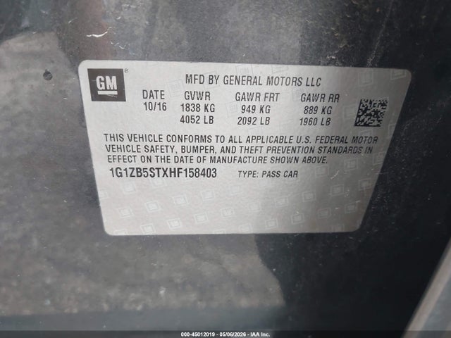45012019 :رقم المزاد ، 1G1ZB5STXHF158403 vin ، 2017 Chevrolet Malibu Ls مزاد بيع