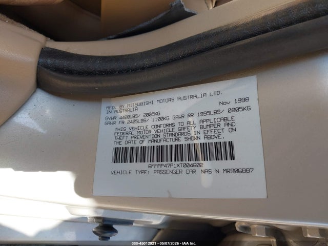 Продаж на аукціоні авто 1999 Mitsubishi Diamante, vin: 6MMAP47P1XT004602, номер лоту: 45012021