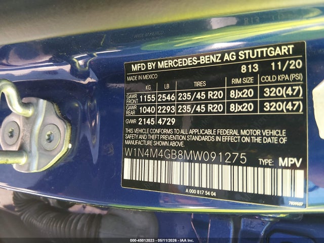 Продажа на аукционе авто 2021 Mercedes-benz Glb 250, vin: W1N4M4GB8MW091275, номер лота: 45012023