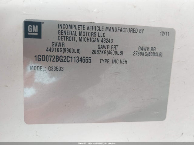 Продажа на аукционе авто 2012 Gmc Savana Cutaway Work Van, vin: 1GD072BG2C1134665, номер лота: 45012024