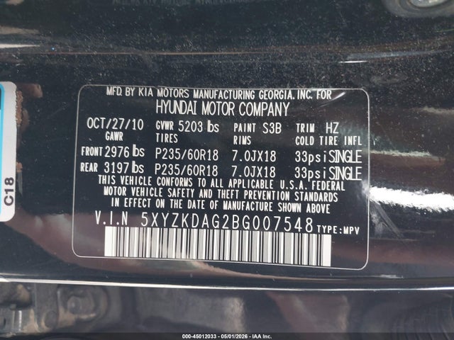Продажа на аукционе авто 2011 Hyundai Santa Fe Limited V6, vin: 5XYZKDAG2BG007548, номер лота: 45012033