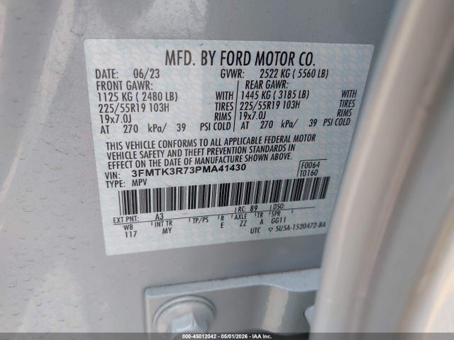 Продаж на аукціоні авто 2023 Ford Mustang Mach-e Premium, vin: 3FMTK3R73PMA41430, номер лоту: 45012042