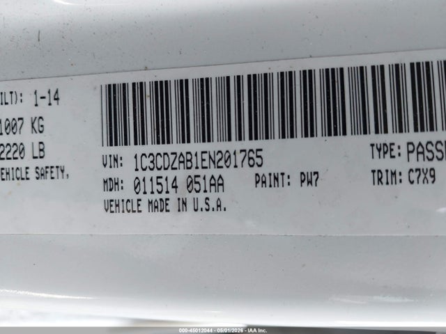 Aukcja sprzedaży 2014 Dodge Avenger Se, vin: 1C3CDZAB1EN201765, numer aukcji: 45012044