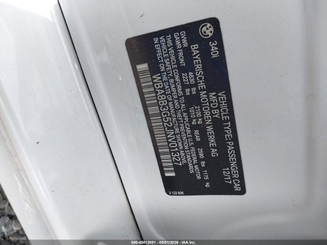 Продажа на аукционе авто 2018 Bmw 340i, vin: WBA8B3G52JNV01327, номер лота: 45012051