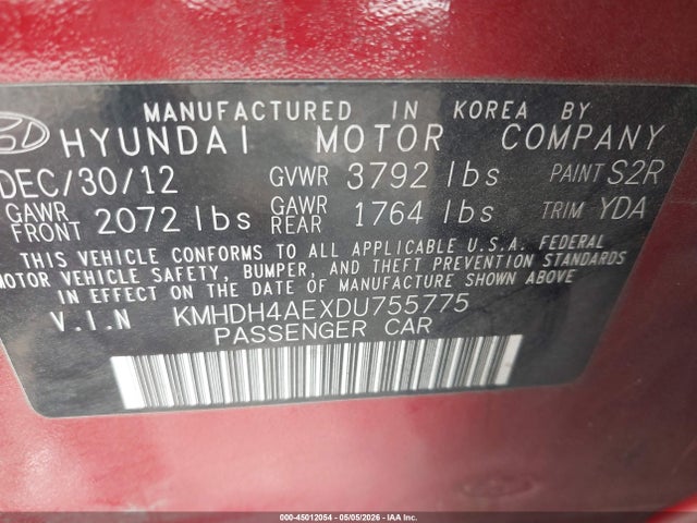 Aukcja sprzedaży 2013 Hyundai Elantra Gls, vin: KMHDH4AEXDU755775, numer aukcji: 45012054