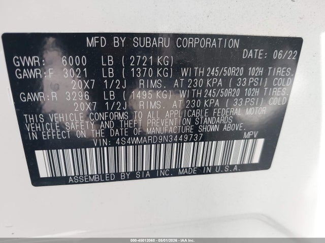 4S4WMARD9N3449737 Subaru Ascent Touring