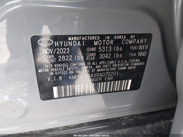 45012079 :رقم المزاد ، KMHM24AAXRA070201 vin ، 2024 Hyundai Ioniq 6 Se مزاد بيع