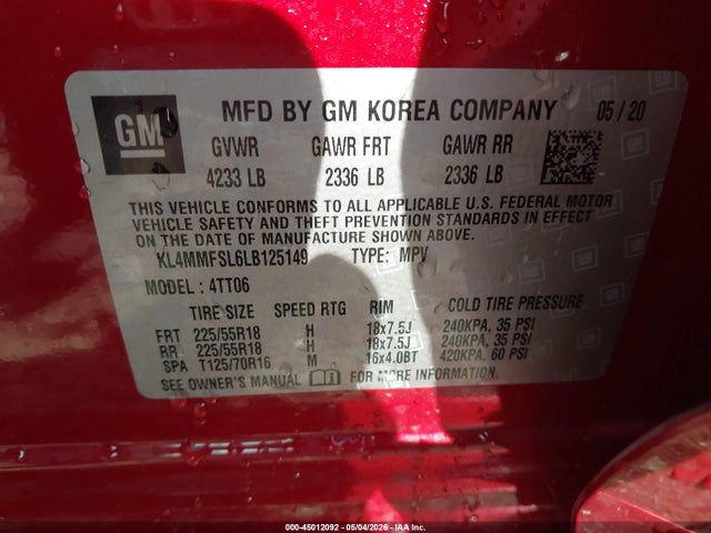 Продажа на аукционе авто 2020 Buick Encore Gx Fwd Essence, vin: KL4MMFSL6LB125149, номер лота: 45012092